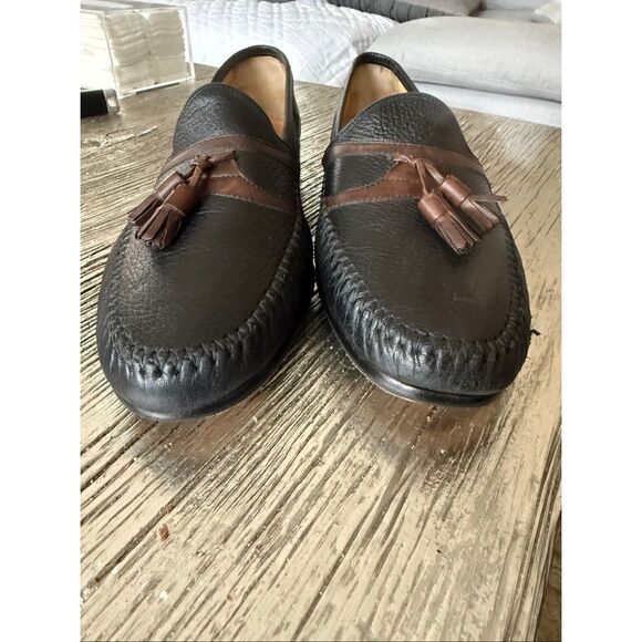 Mezlan Mauri Black & Brown Pebble Leather Tassel Loafers sz  10N EUC main image 8